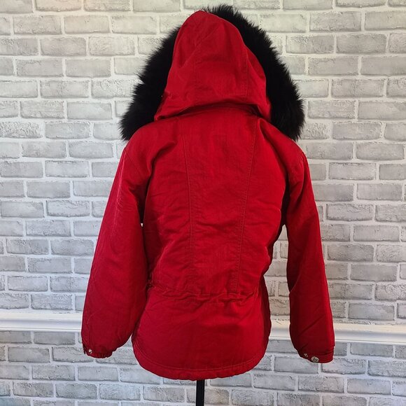 Nils Skiwear Red Black Faux Fur Hooded Ski Jacket Coat Womens 4 Snow Winter - Picture 4 of 9